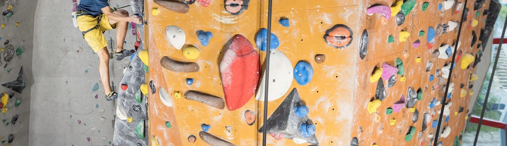 Eine Sportlerin klettert am Kletterturm hoch | © DAV / Jens Klatt