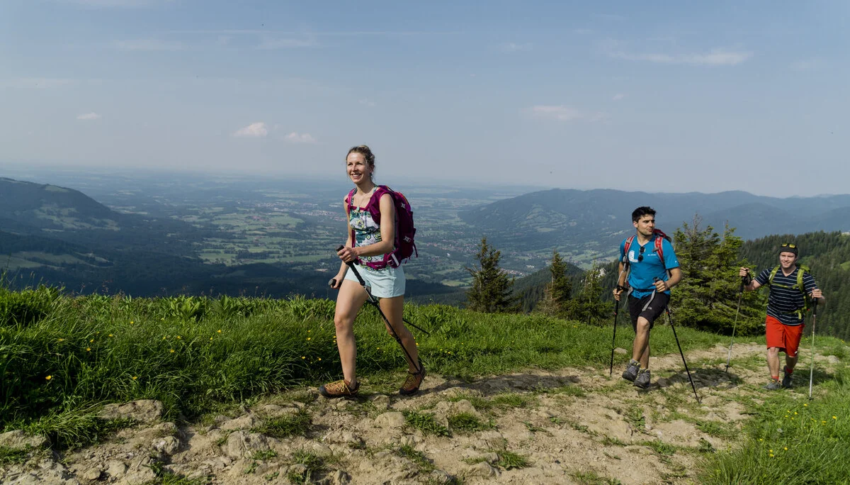 Drei Wanderer auf den grünen Berghängen der Chiemgauer Alpen | © DAV/Hans Herbig